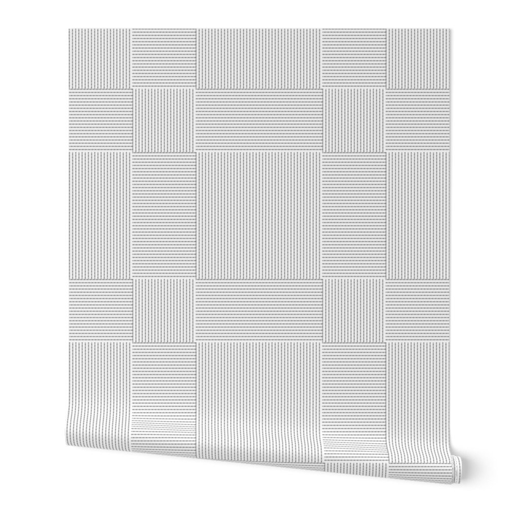 Patchwork Quilt Squares in Shades of Grey Seersucker-look Stripes Wallpaper grey seersucker wallpaper