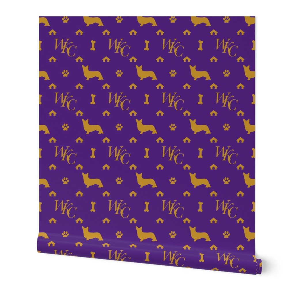 WKC Cardigan Corgis on Purple and Gold Wallpaper luxury print wallpaper