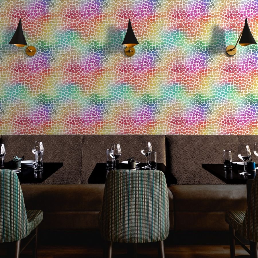 Rainbow Bright Pastel Mosaic Watercolor Spots in Mirror Repeat Wallpaper rainbow repeat wallpaper