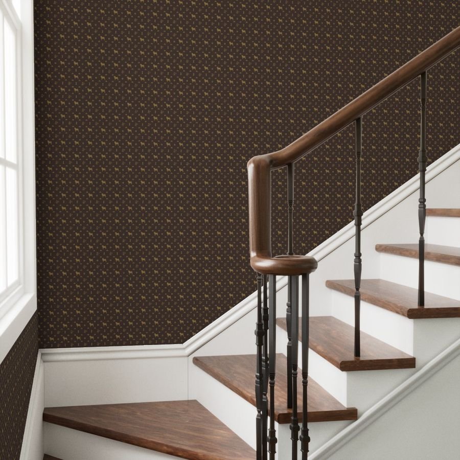 Louis Pug Face Luxury Dog Smaller Pattern in Tan on Brown Wallpaper pug dog wallpaper