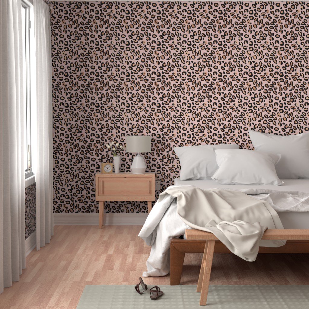 Leopard Rose Gold Shiny Spots on Pink Wallpaper soft pink wallpaper