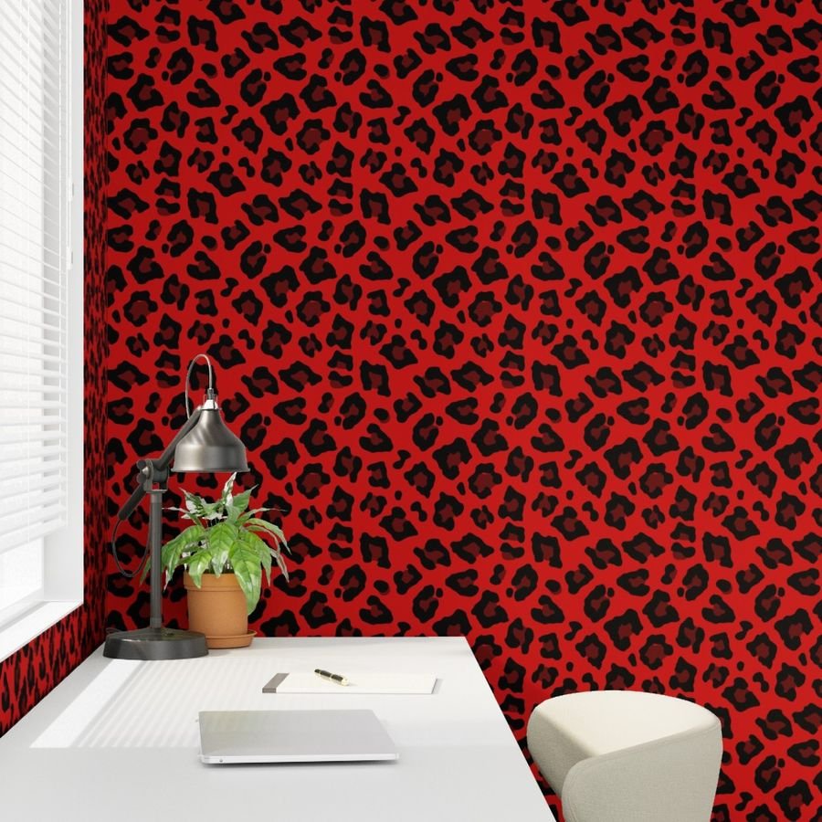 Jumbo Leopard Spots Animal Repeat Pattern Print in Red and Black Wallpaper leopard spots wallpaper