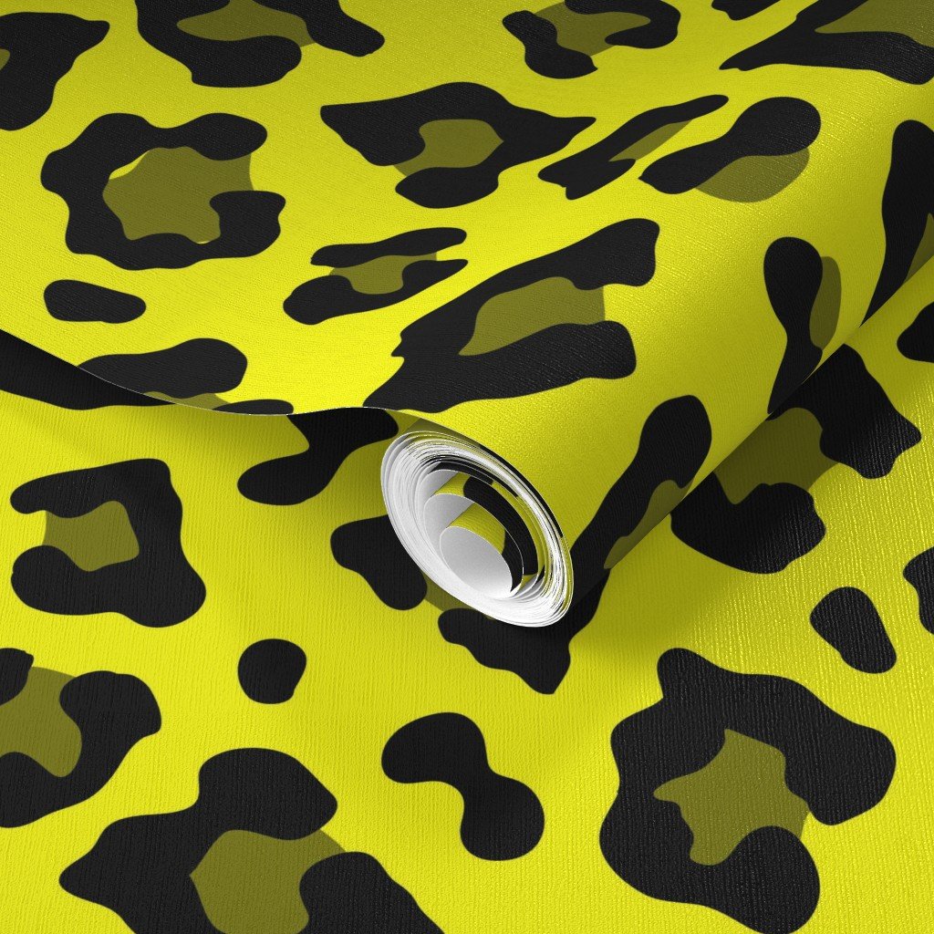 Jumbo Leopard Spots Animal Repeat Pattern Print in Yellow and Black Wallpaper leopard spots wallpaper