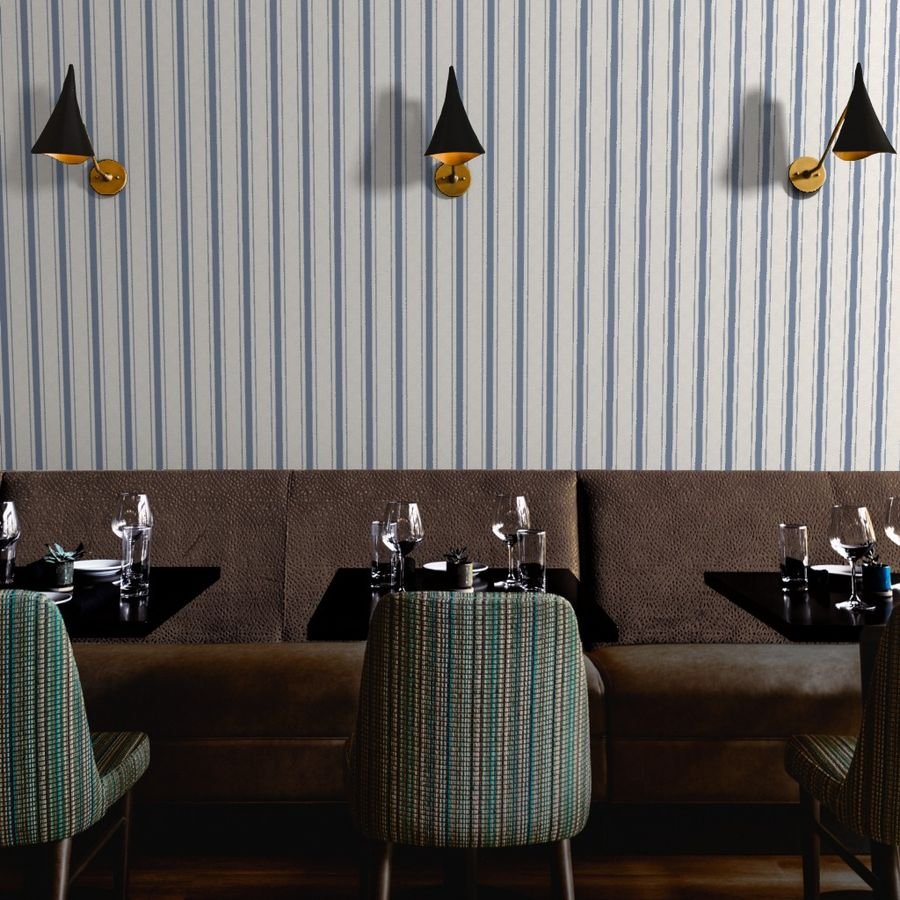 Wide Stressed Blue Denim Mattress Ticking Wallpaper ticking stripe wallpaper