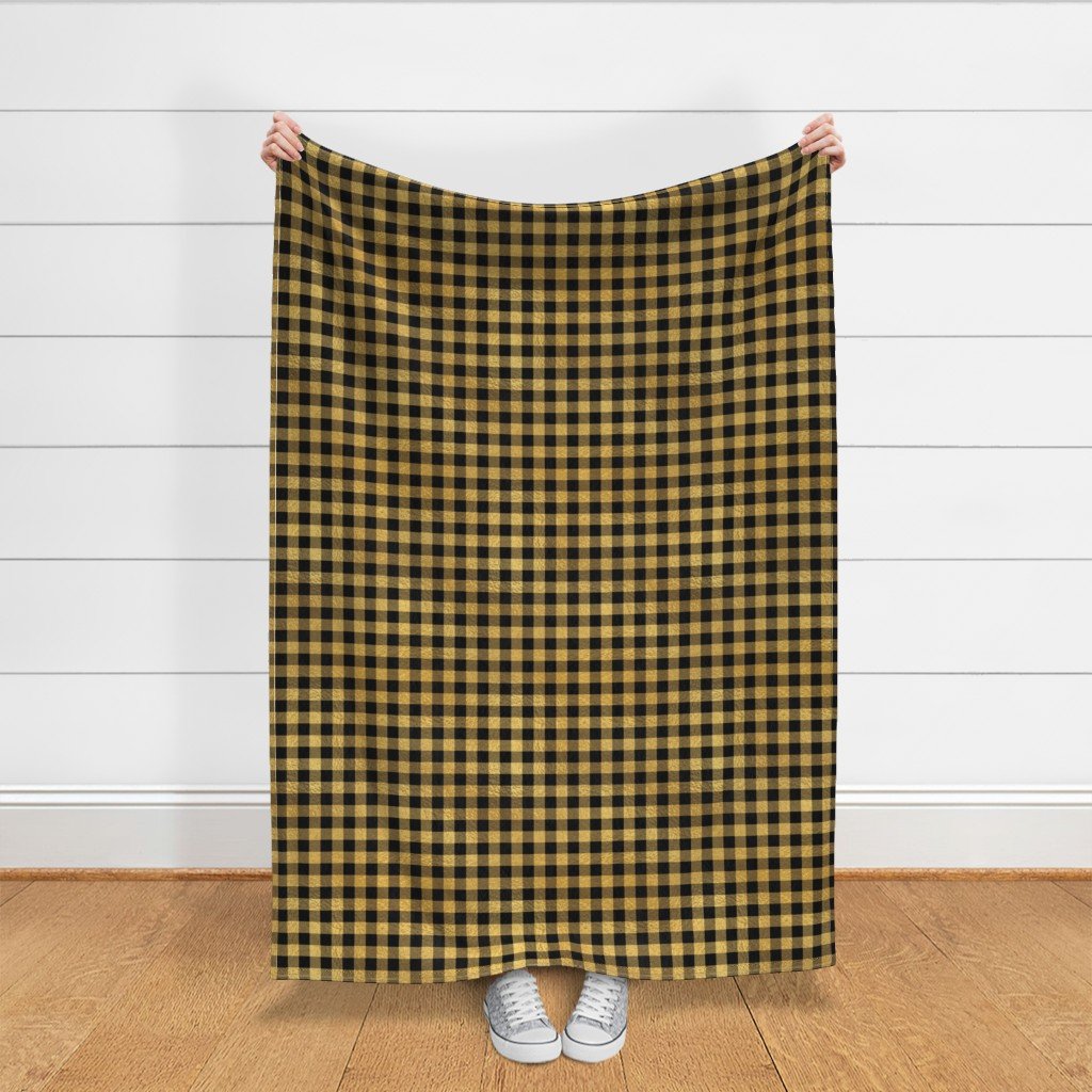 Christmas Faux Gold Foil and Black Buffalo Check 1 inch Fabric christmas gold fabric