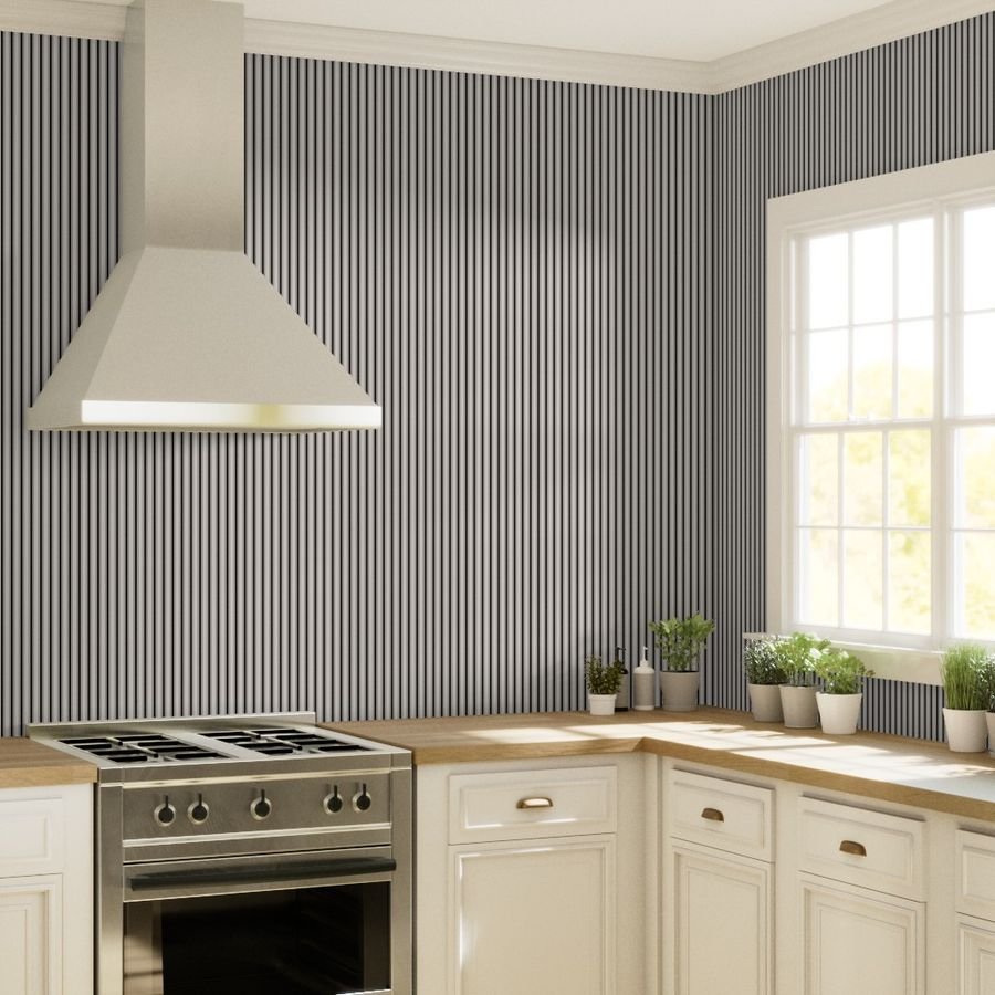 Mini Coal Black Antique Vintage Mattress Ticking Stripe on Cream Wallpaper mattress ticking wallpaper