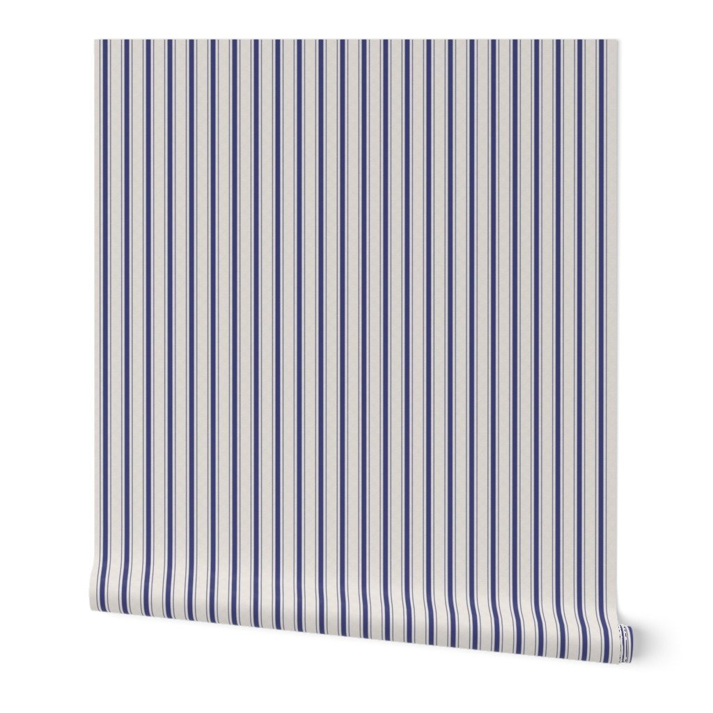 Mini Cornflower Blue Antique Vintage Mattress Ticking Stripe on Wallpaper distressed textile wallpaper