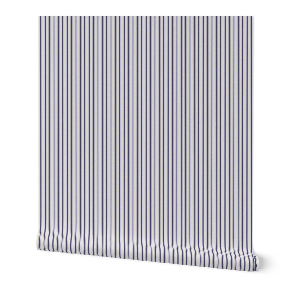 Micro Cornflower Blue Antique Vintage Mattress Ticking Stripe on Wallpaper distressed textile wallpaper