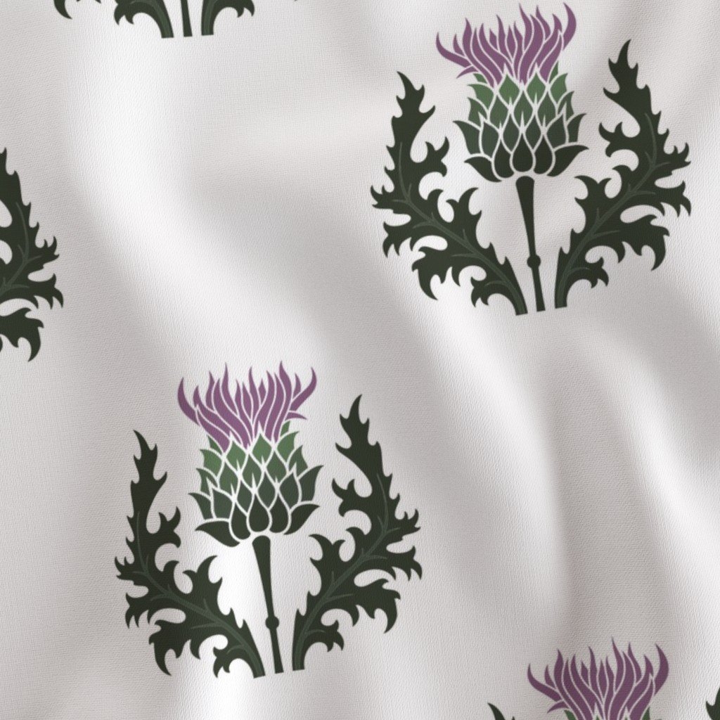 Large Scottish Thistle Flower of Scotland on White Fabric scottish thistle fabric