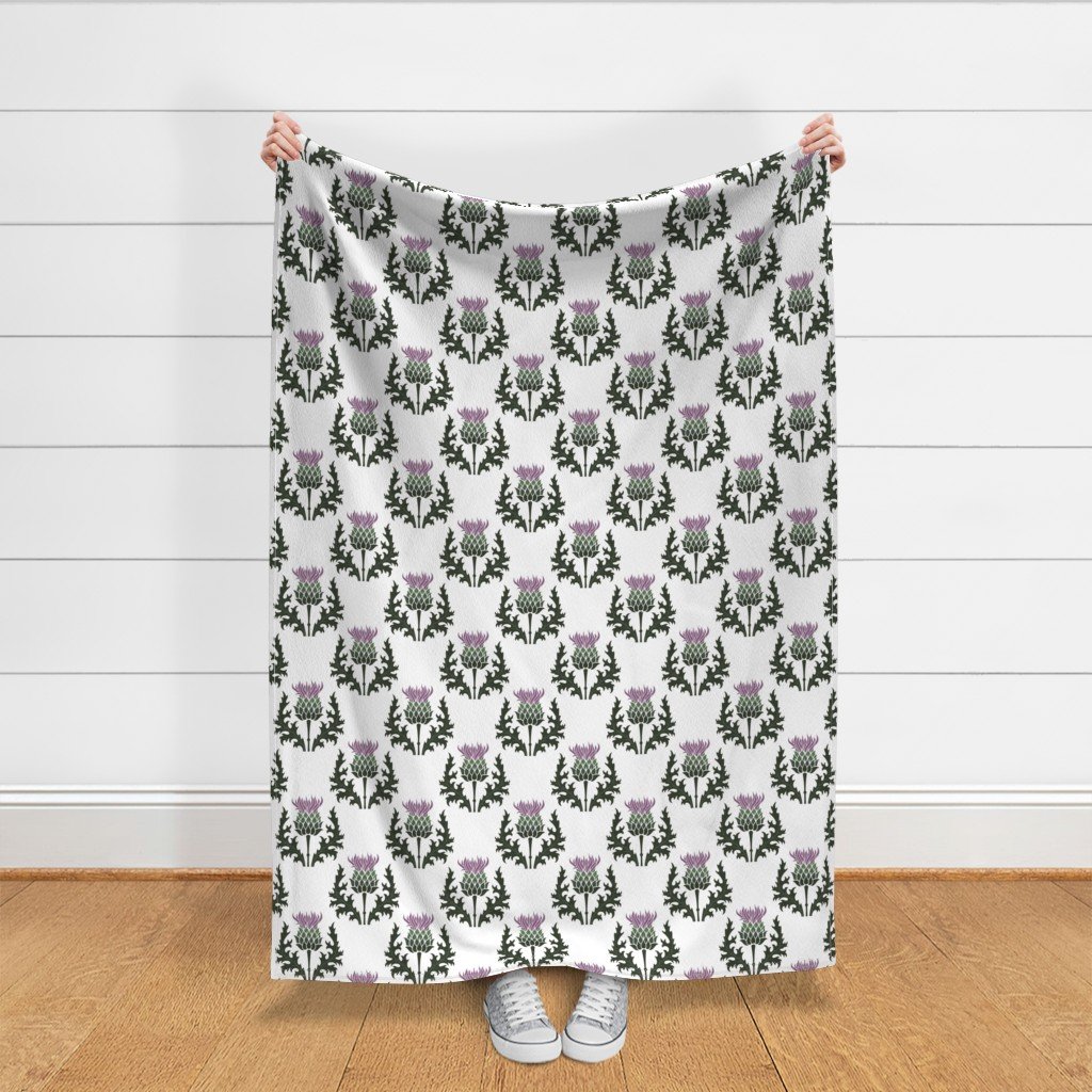 Large Scottish Thistle Flower of Scotland on White Fabric scottish thistle fabric