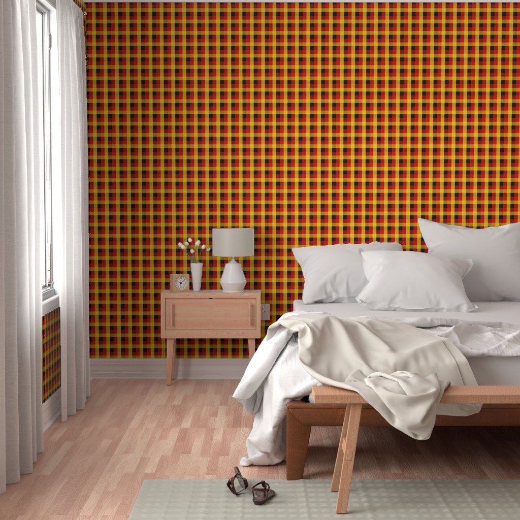German Flag Colors Red Gold and Black Large 1 Inch Gingham Check Wallpaper german gingham wallpaper