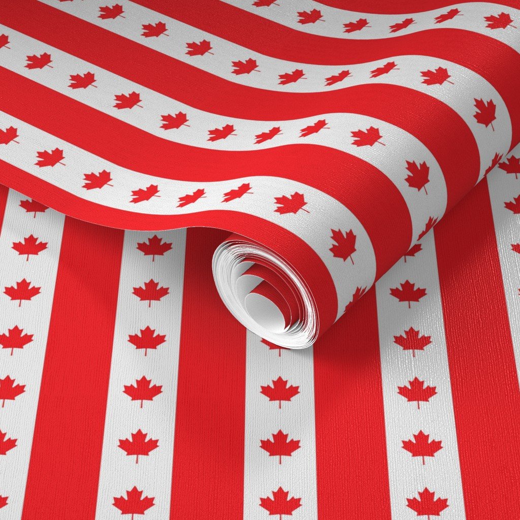 Canadian Flag Colors Red White and Maple Leaves 1 Inch Vertical Wallpaper flag stripes wallpaper