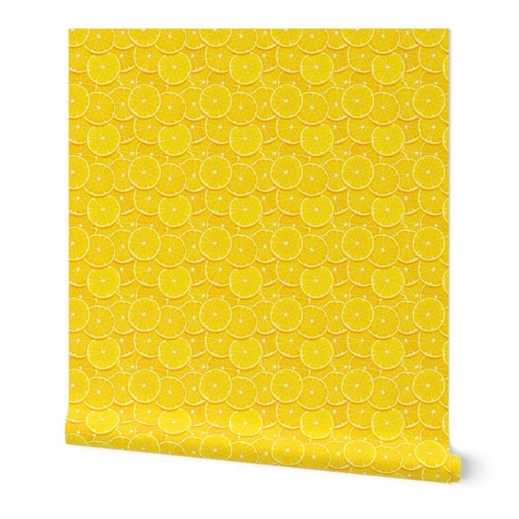 Lemon Citrus 3 inch Fruit Slices in a Zesty Repeat Pattern Wallpaper lemon fruit slices wallpaper