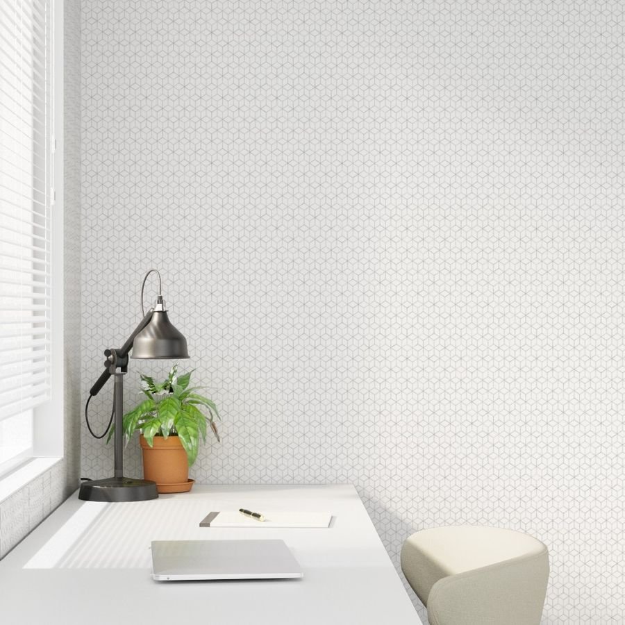 Small White and Faux Metallic Silver Art Deco 3D Geometric Cubes Wallpaper silver cubes wallpaper