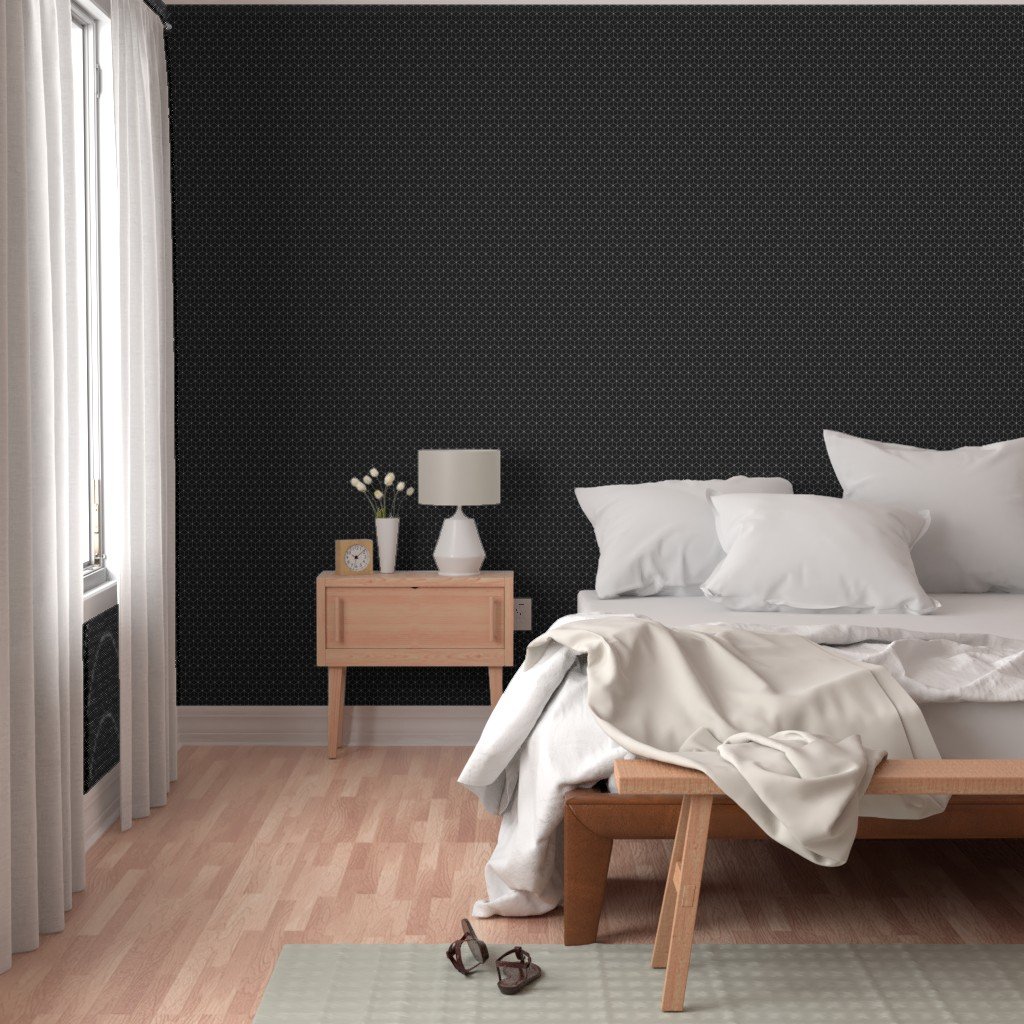 Small Black and Faux Metallic Silver Art Deco 3D Geometric Cubes Wallpaper silver and white wallpaper