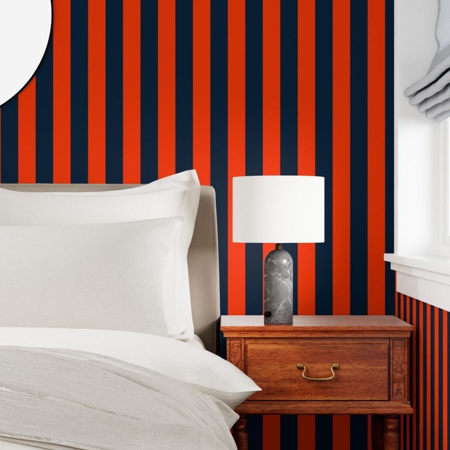 3 Inch Vertical Navy and Orange Cabana Stripes Wallpaper cabana stripes wallpaper