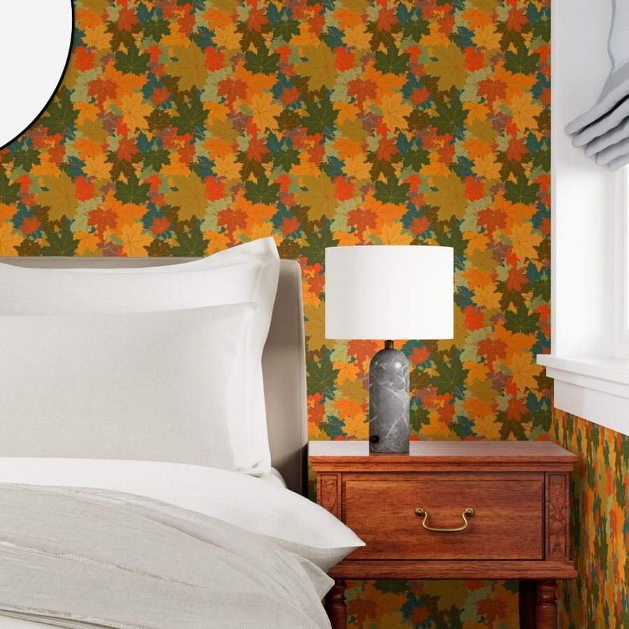 Smaller Autumn Leaves Scattered in Gold Red Brown and Green Wallpaper autumn leaves wallpaper