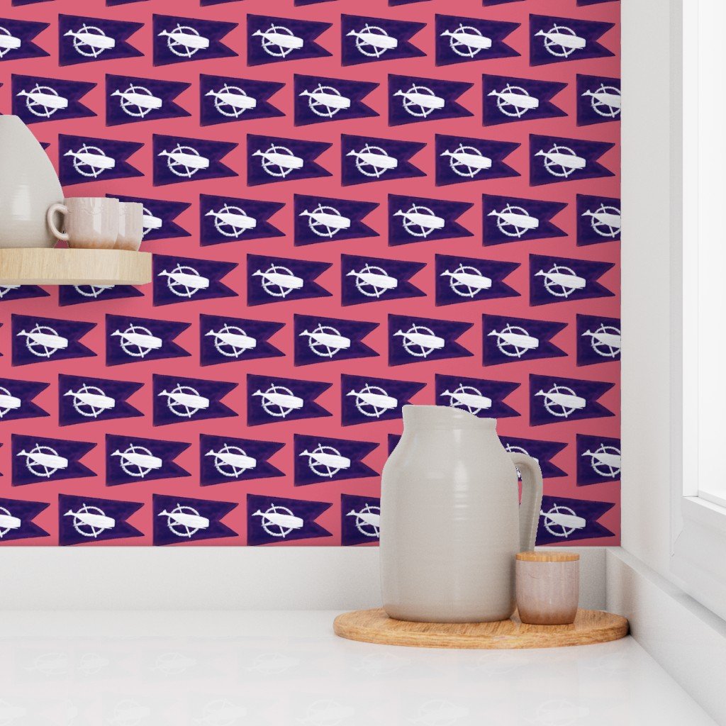 Nantucket Sperm Whale Burgee Flag on Nantucket Red Hand-Painted Wallpaper nantucket whaling wallpaper