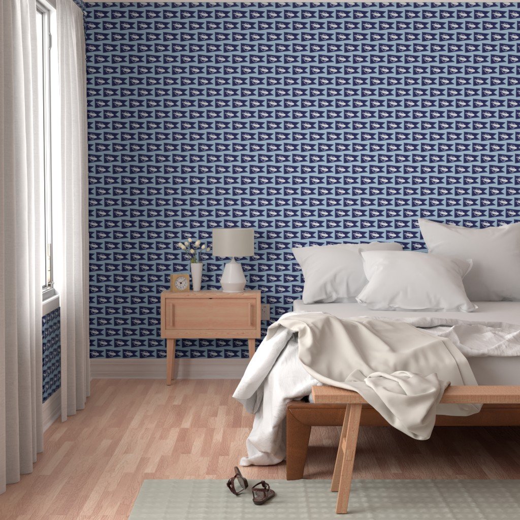 Nantucket Sperm Whale Burgee Flag Handpainted on Pale Blue Wallpaper nantucket whaling wallpaper