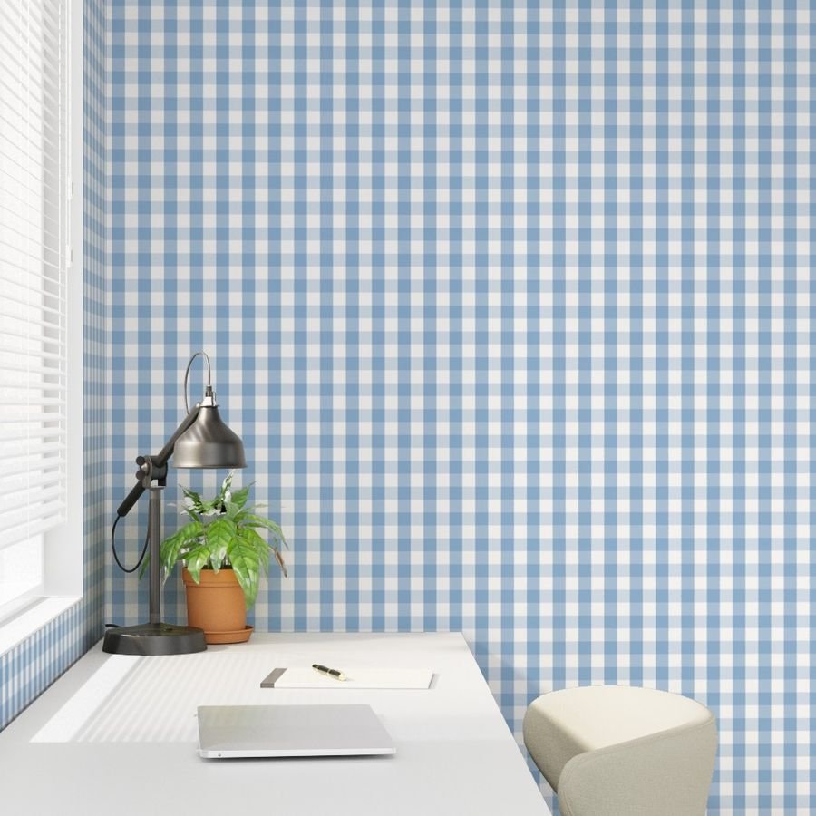 1 inch Airy Blue Gingham Check Wallpaper light blue wallpaper