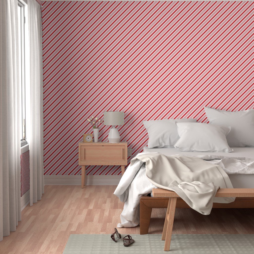 Red Diagonal Christmas Candy Stripes Decor Collection Interior Collection classic stripes wallpaper