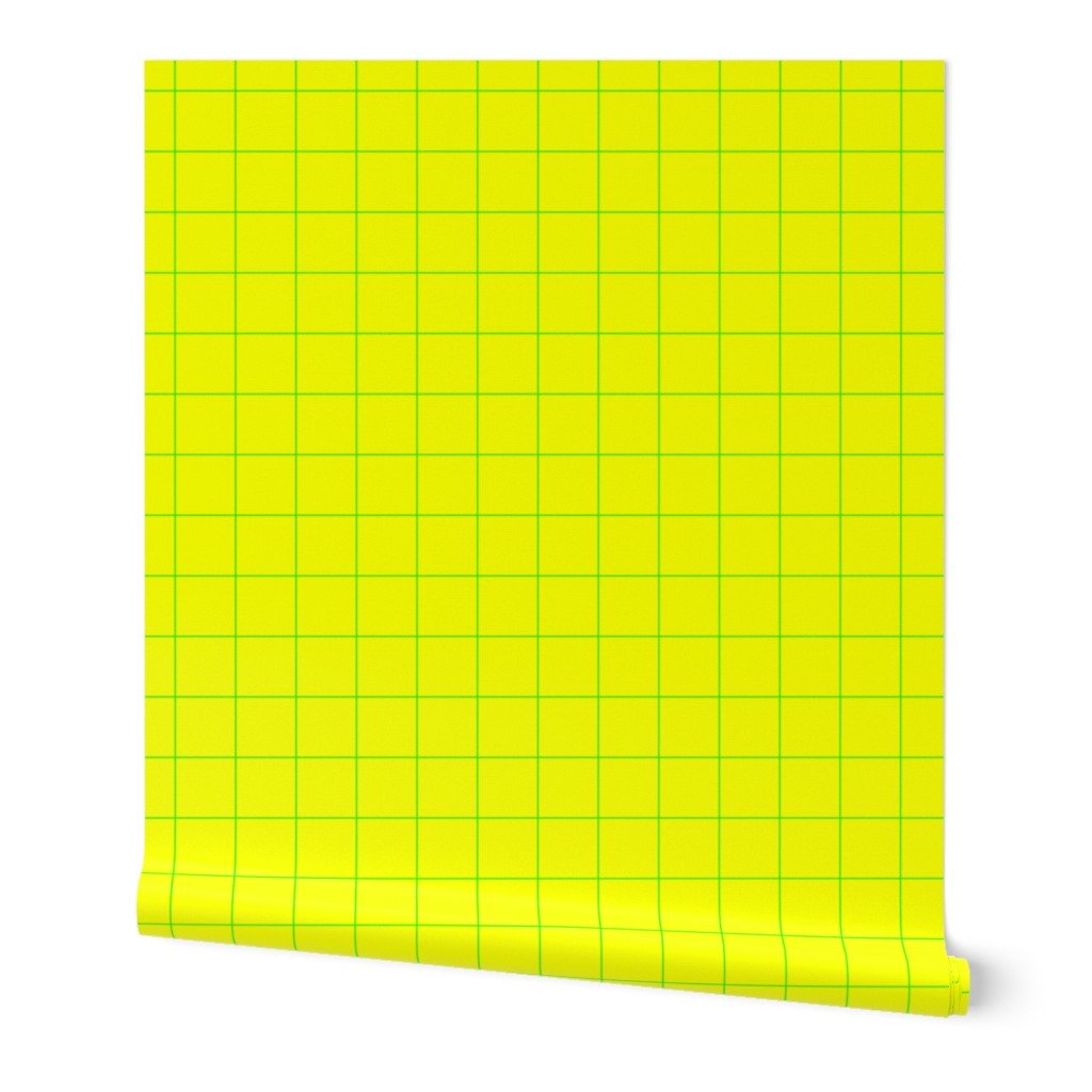 Green on Yellow on Lemon and Lime Grid 2 inch Wallpaper neon green wallpaper