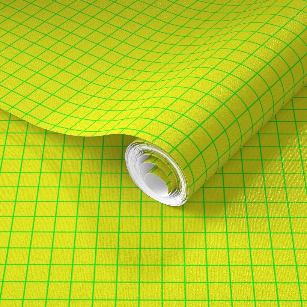 Green on Yellow on Lemon and Lime Grid 1/2 inch Wallpaper neon brights wallpaper