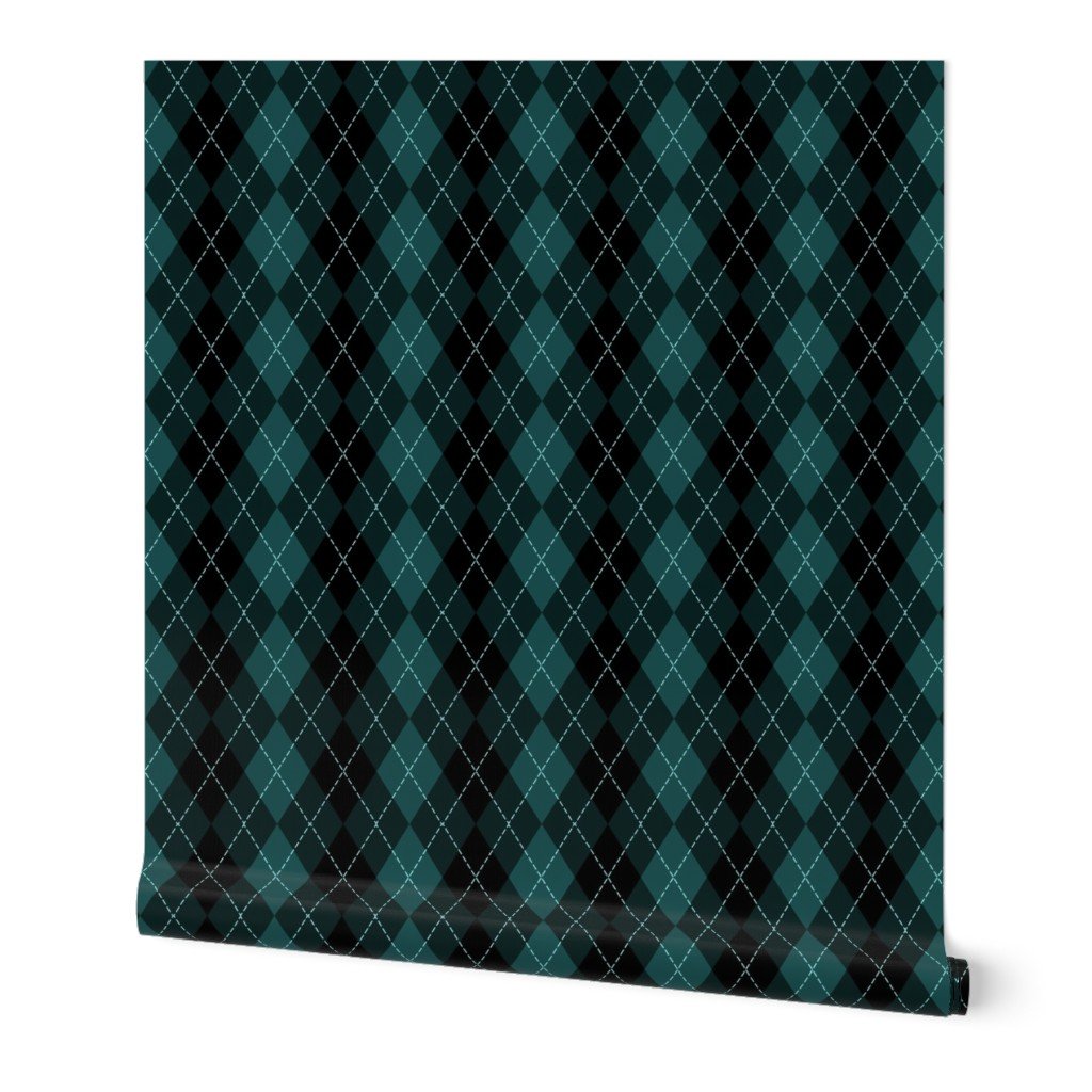 Dark Teal Argyle Diamond Check Wallpaper lifestyle view