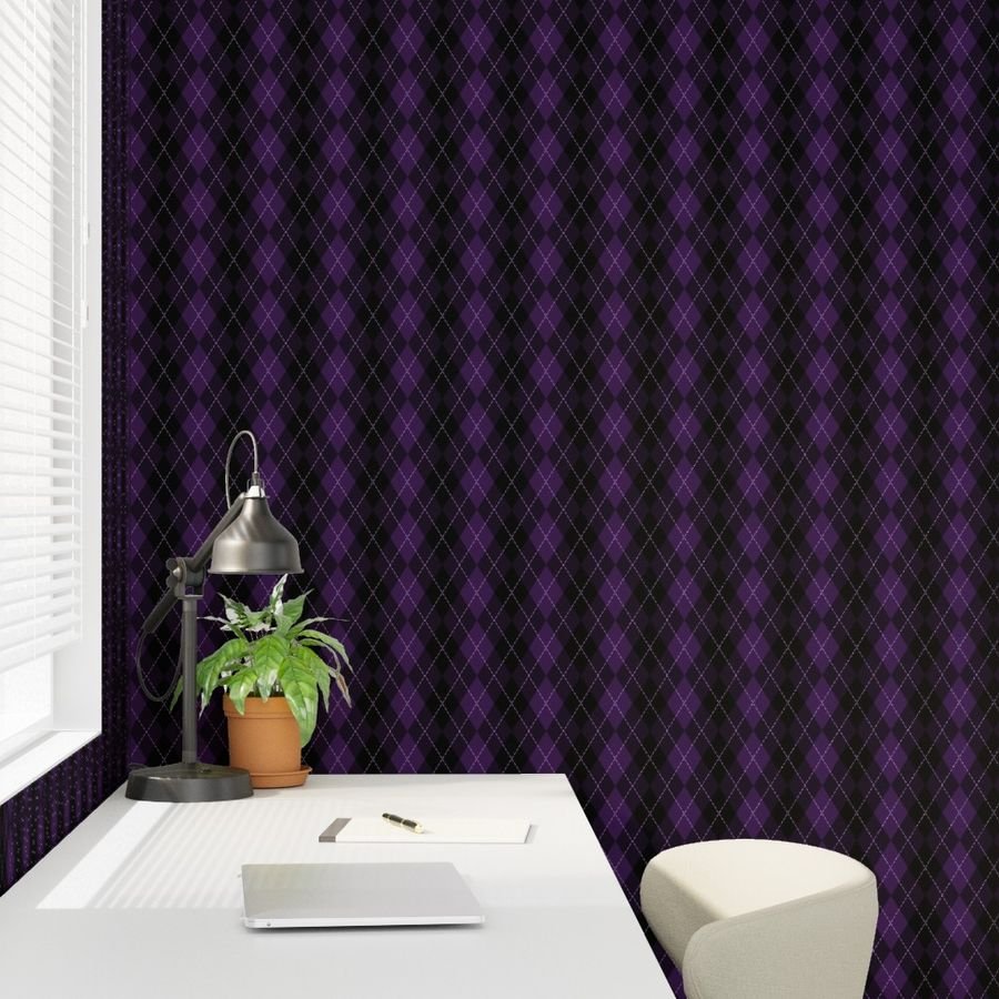Dark Purple Argyle Diamond Check Wallpaper check small wallpaper