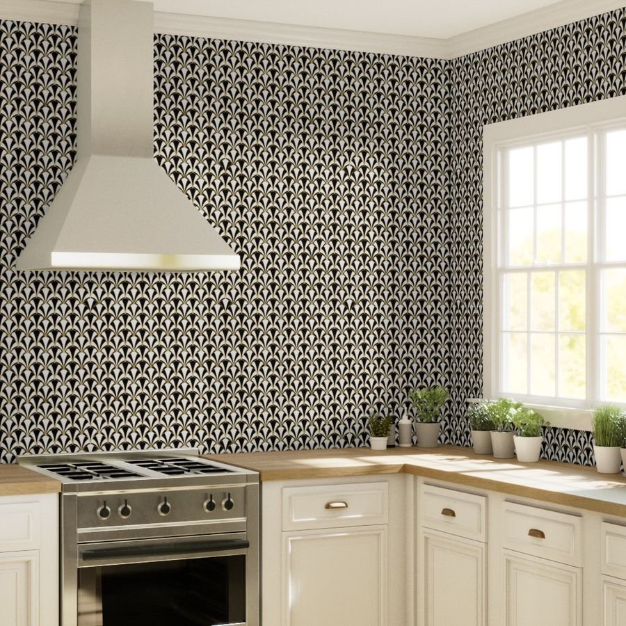 Scallop Shells in Black and Gold Art Deco Vintage Foil Pattern Wallpaper cracked pattern wallpaper