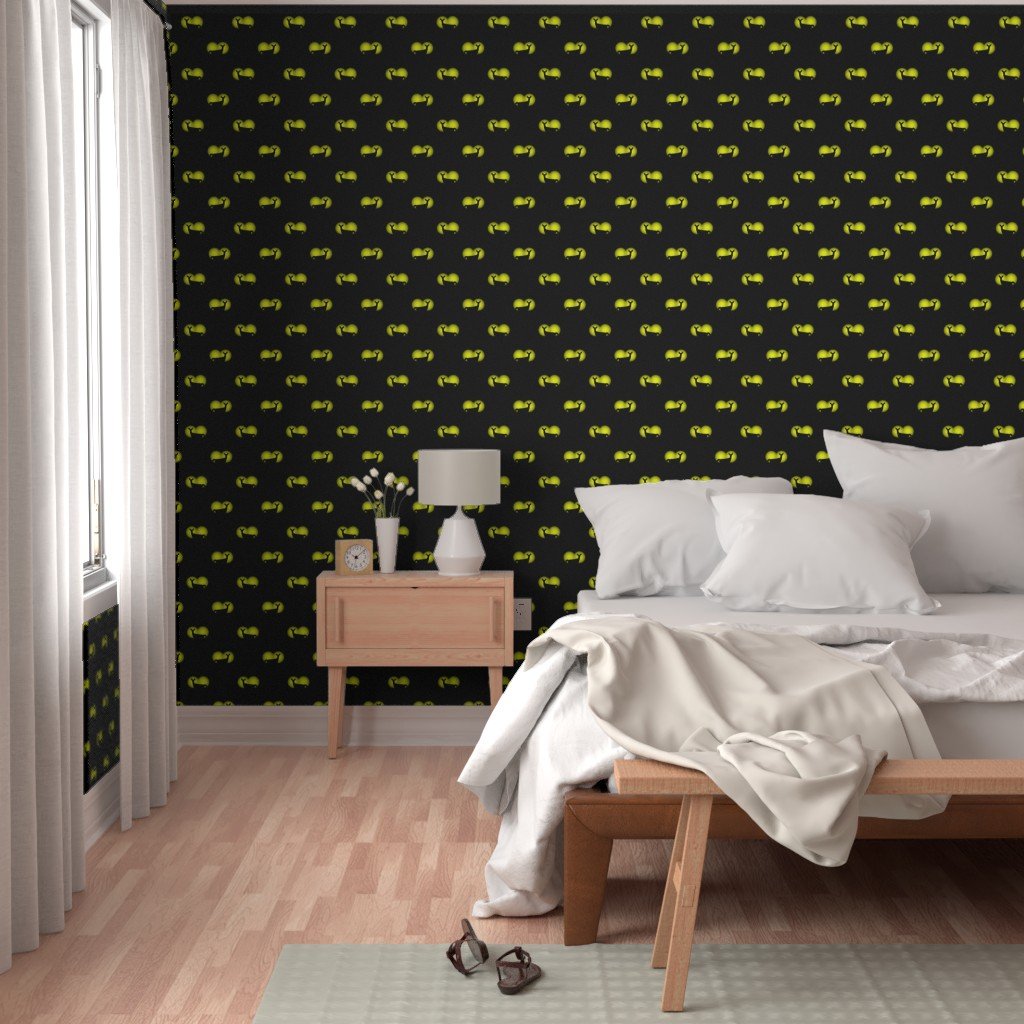 Deer Caught in Headlights- Bright Yellow Eyes in the Dark Wallpaper man cave wallpaper