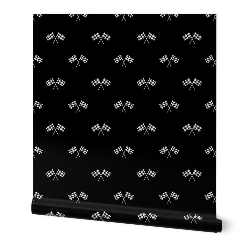 Small Black and White Classic Chequered Flags on Black Wallpaper first place wallpaper