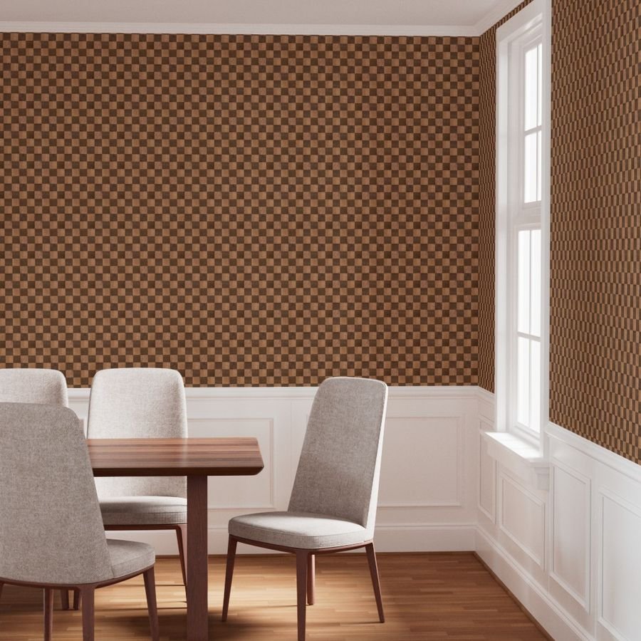 2 inch Dark Wood Checkerboard Chess Marquetry Pattern Wallpaper wood parquet wallpaper
