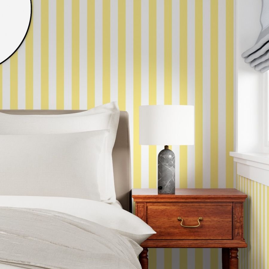 Buttermilk Yellow and White 2 Inch Vertical Cabana Stripes Wallpaper yellow stripe wallpaper