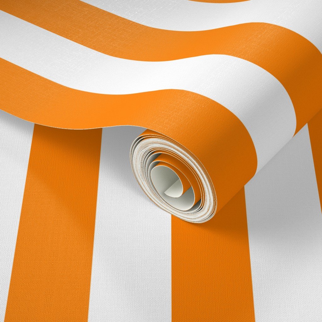 Florida Orange and White Vertical Stripes Wallpaper tartan stripes wallpaper