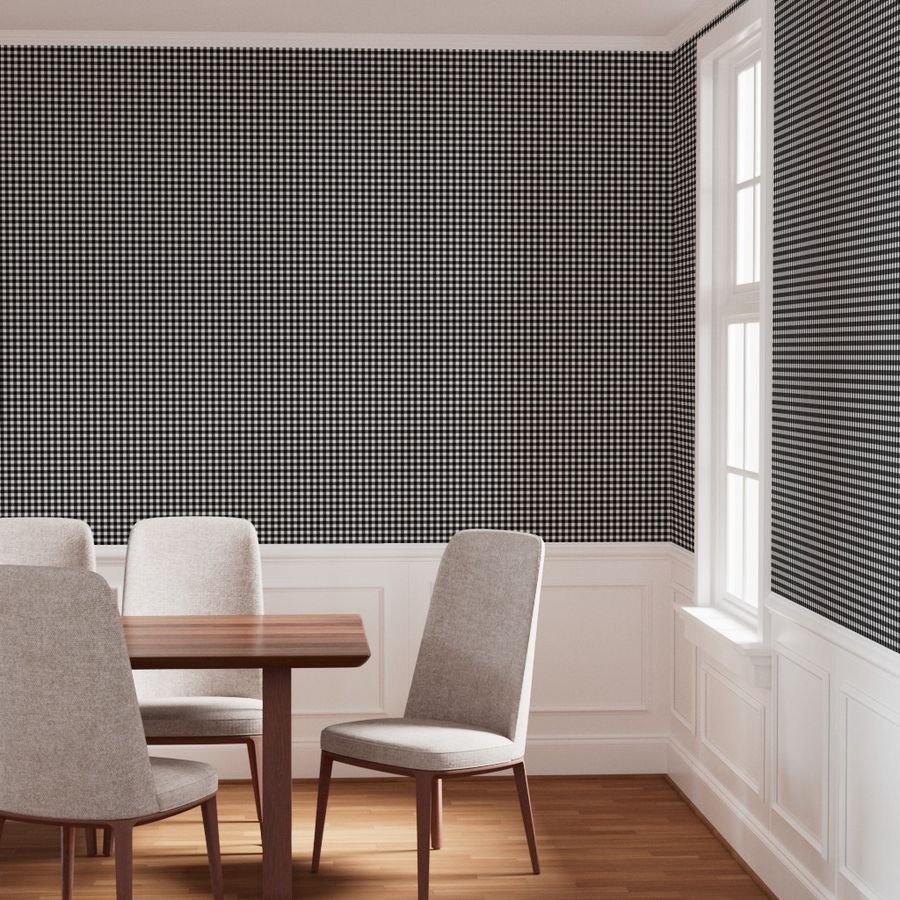 Black Color Classic Small Half Inch Gingham Check Tartan Plaid Wallpaper black white check wallpaper