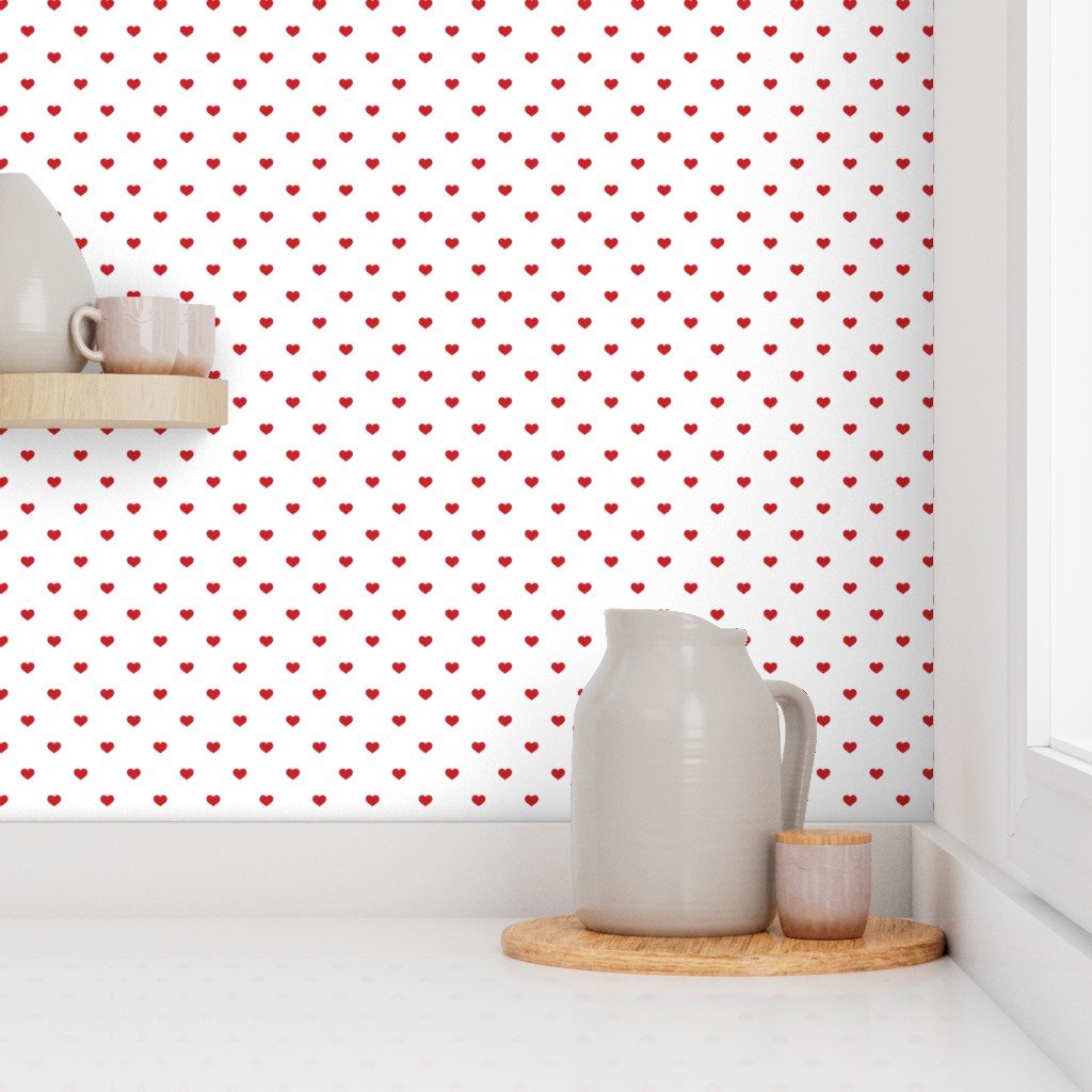 Mini Poppy Red Valentines Polkadot Love Hearts on White Background Wallpaper poppy white wallpaper
