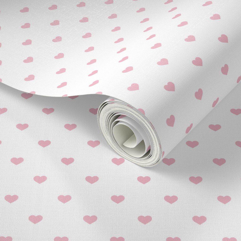 Mini Blush Pink Valentines Polkadot Love Hearts on White Background Wallpaper love heart wallpaper