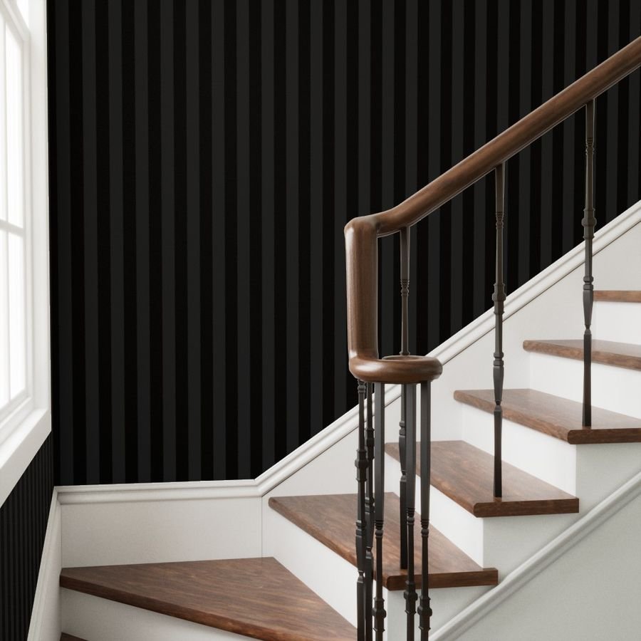 Two-Tone 2 Inch Black and Faded Black Modern Cabana Upholstery Wallpaper modern design wallpaper