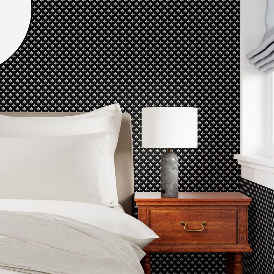 Small White French Fleur de Lis on Black Wallpaper french fleur de lis wallpaper