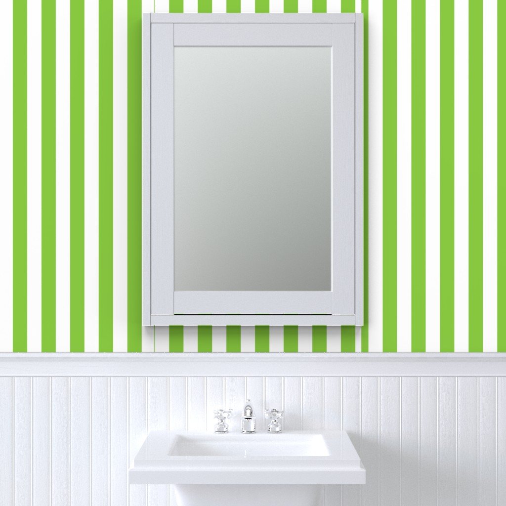 Lime and White 2 Inch Vertical Cabana Stripes Wallpaper vertical stripe wallpaper