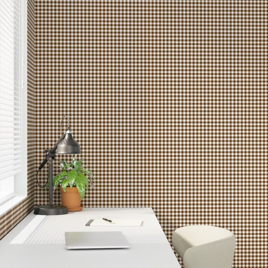 Brown and White Buffalo Check Gingham Plaid Wallpaper brown and white wallpaper