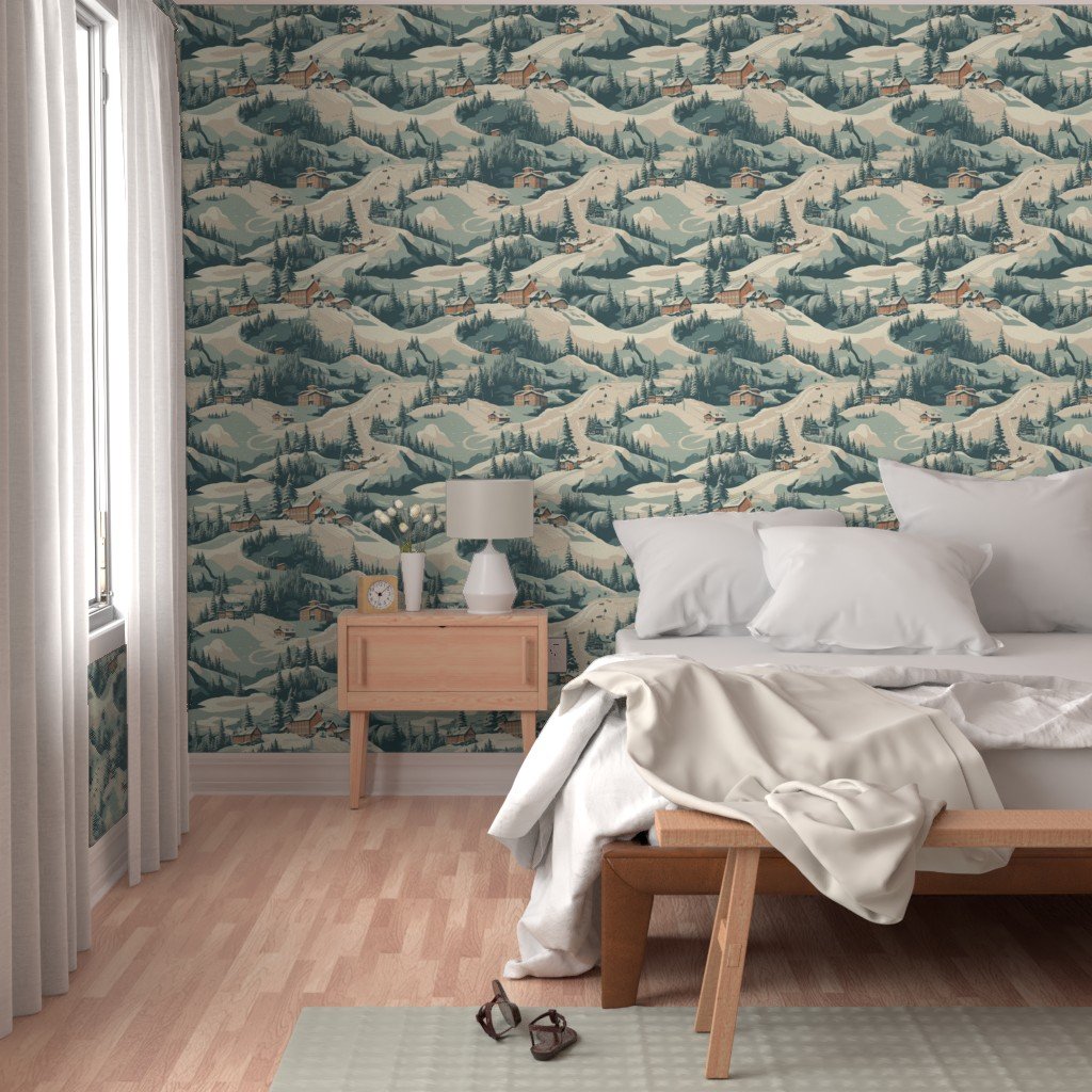 Vintage Ski Slope Blue Interior Collection Decor Collection ski slope wallpaper