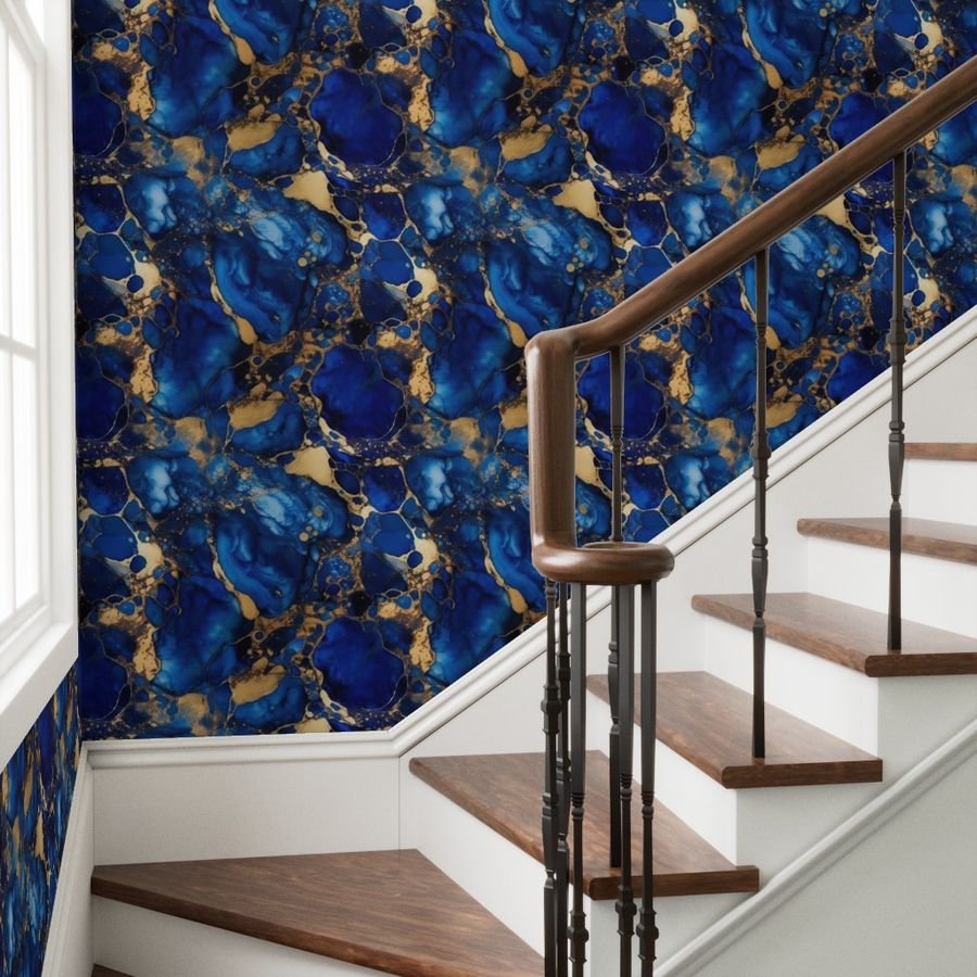 Cobalt Blue and Gold Alcohol Ink 1 Wallpaper alcohol ink wallpaper