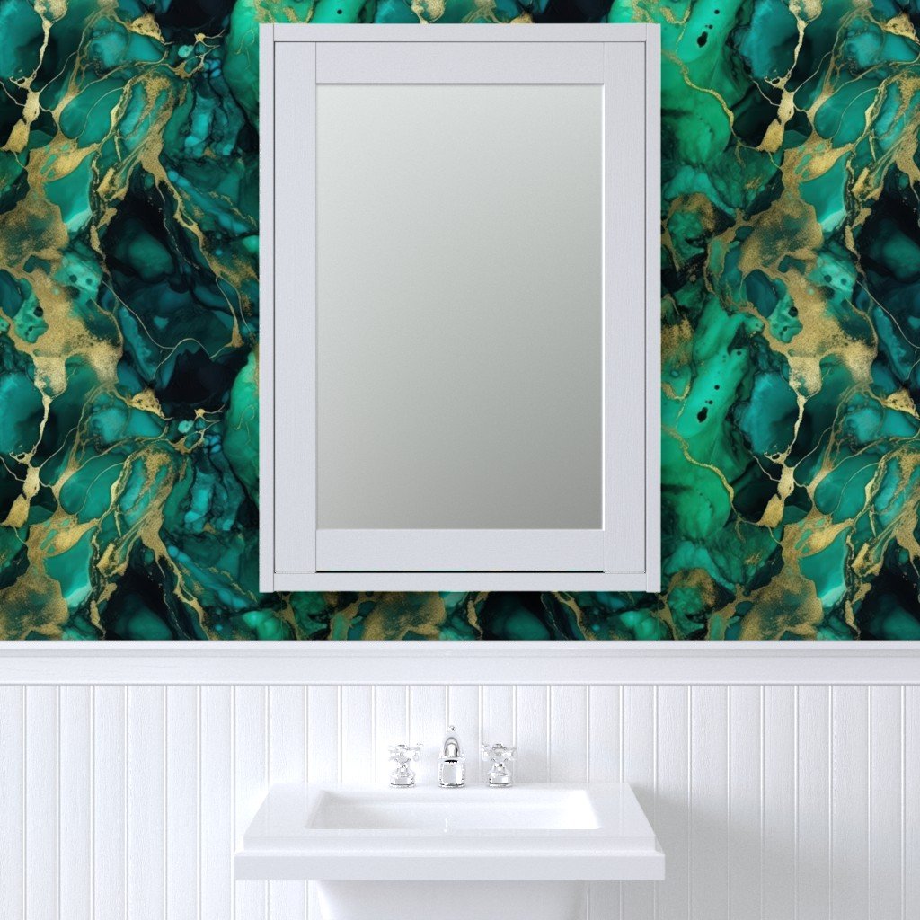 Emerald and Gold Alcohol Ink 4 Wallpaper metallic swirls wallpaper