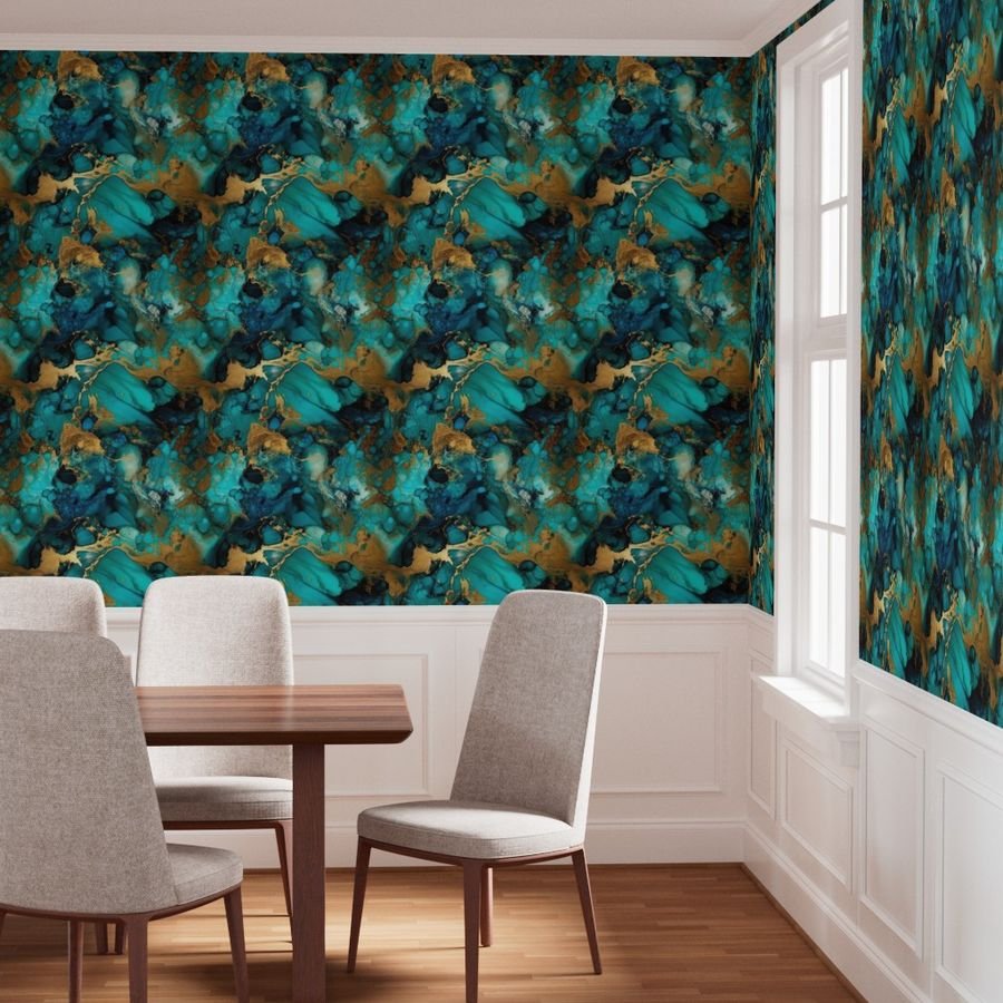 Turquoise and Gold Alcohol Ink 1 Wallpaper alcohol ink wallpaper
