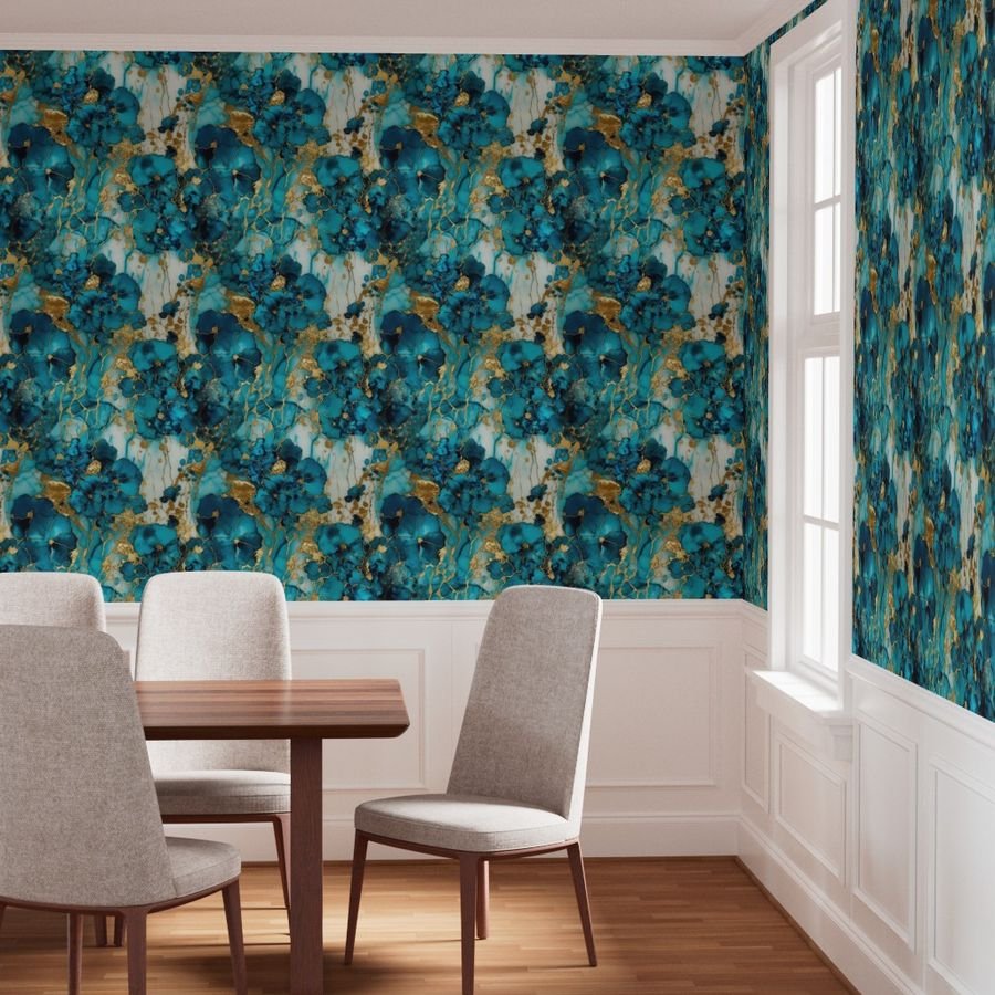 Turquoise and Gold Alcohol Ink 4 Wallpaper alcohol ink wallpaper
