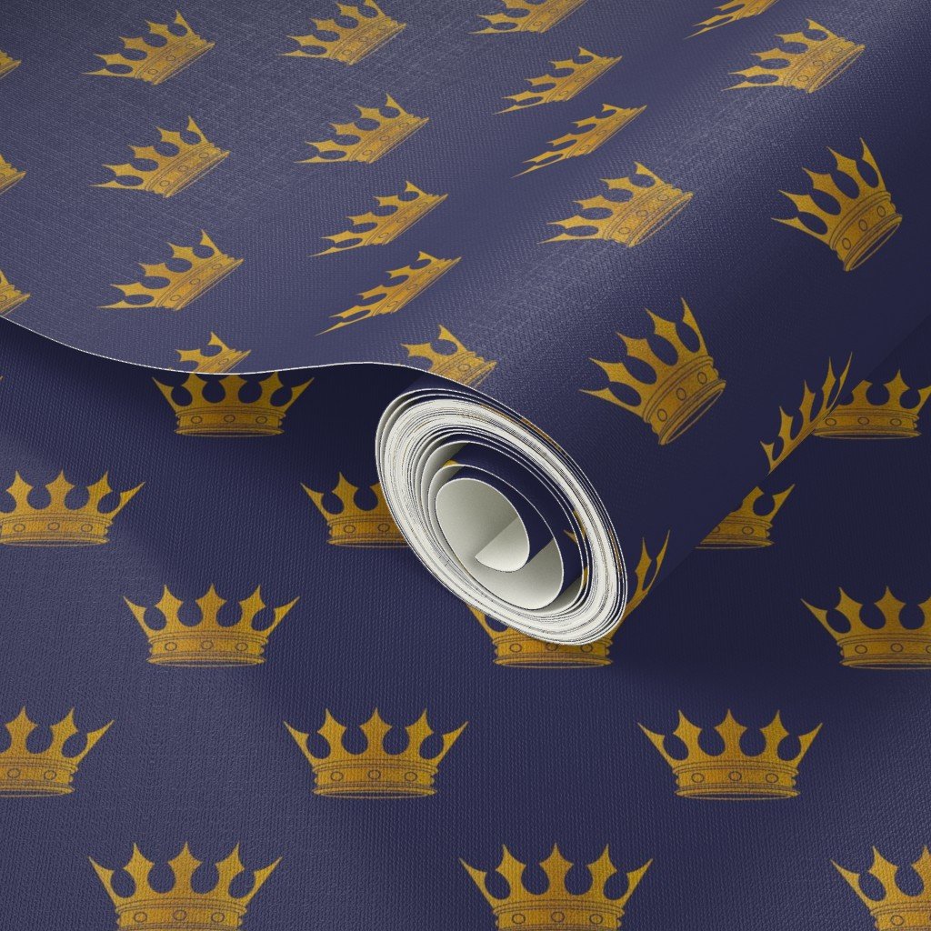 Small 1.5 Inch Gold Crowns on Royal Blue Wallpaper royal blue and gold wallpaper