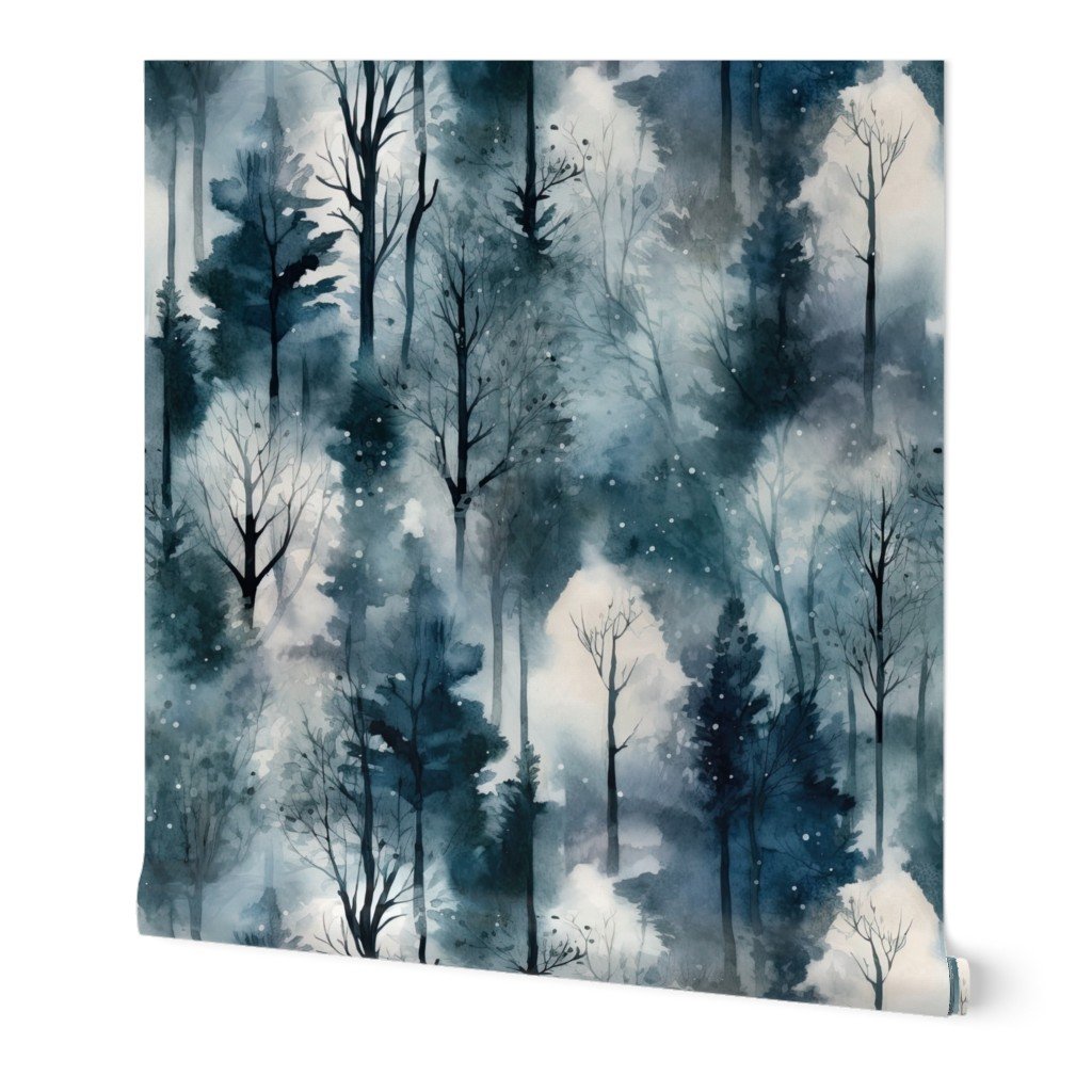Endless Winter Dreamscape Trees in Misty Forest Decor Collection Design Collection endless forest wallpaper