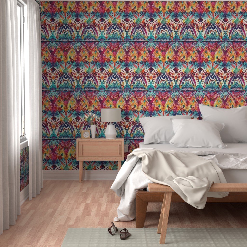 Bright Watercolor Aztec Geometric Pattern Wallpaper aztec repeat wallpaper